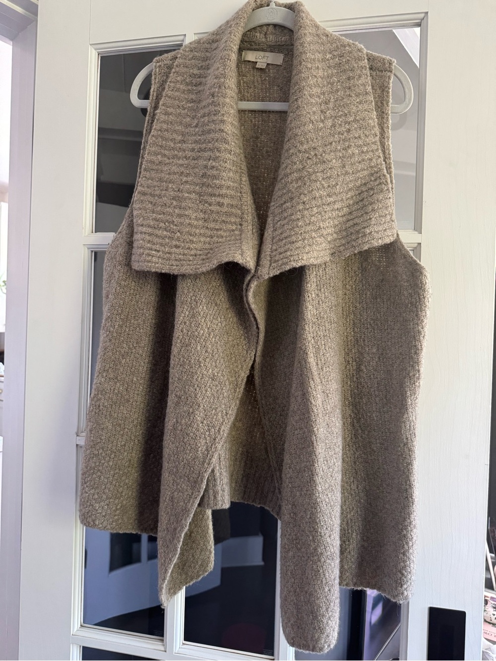 LOFT Taupe Open-Front Sleeveless Knit Vest